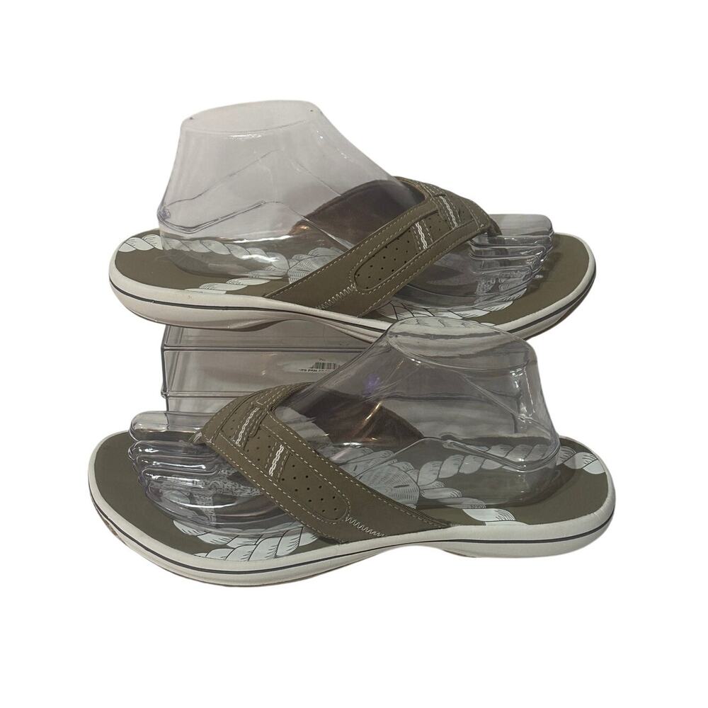 CLARKS Seymour Dive Greystone Pierre Flip Flop Thongs Sandal 9 Taupe Beach Theme